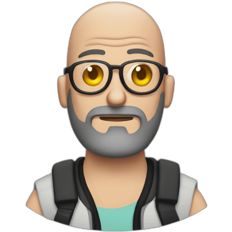 Tattooed bald man with beard and glasses, style Rick and Morty emoji