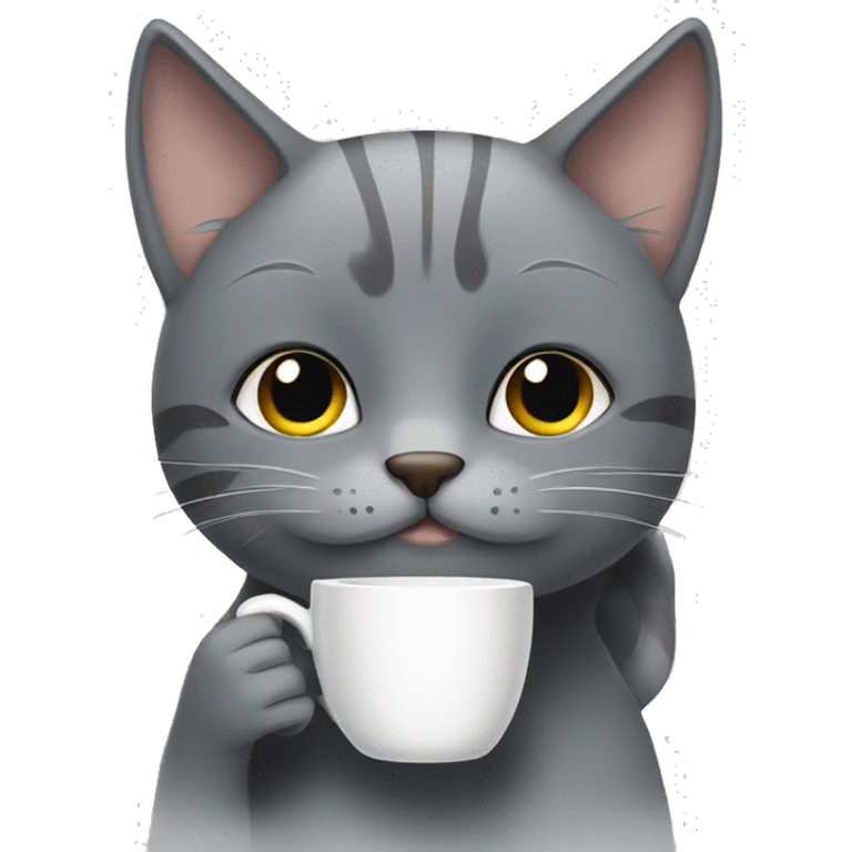 Grey cat drinking coffee emoji