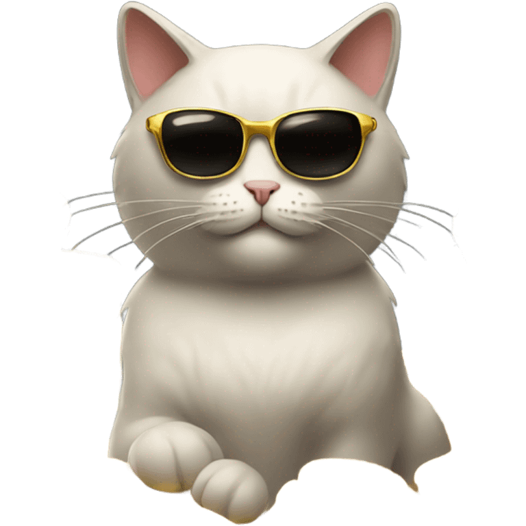 cat in brutal dark glasses with a pile of gold coins emoji