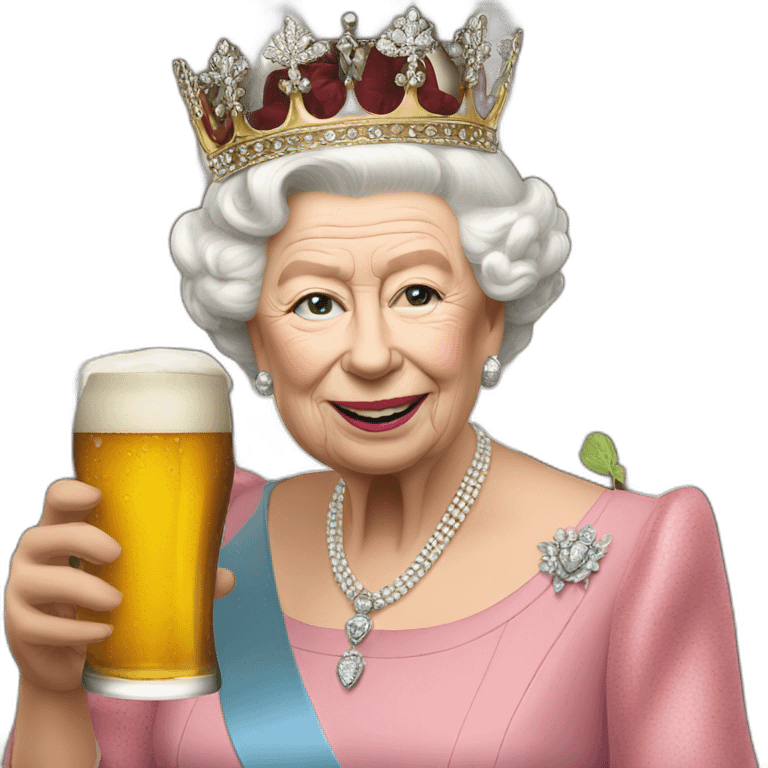 Realistic Queen Elizabeth drinking a beer emoji