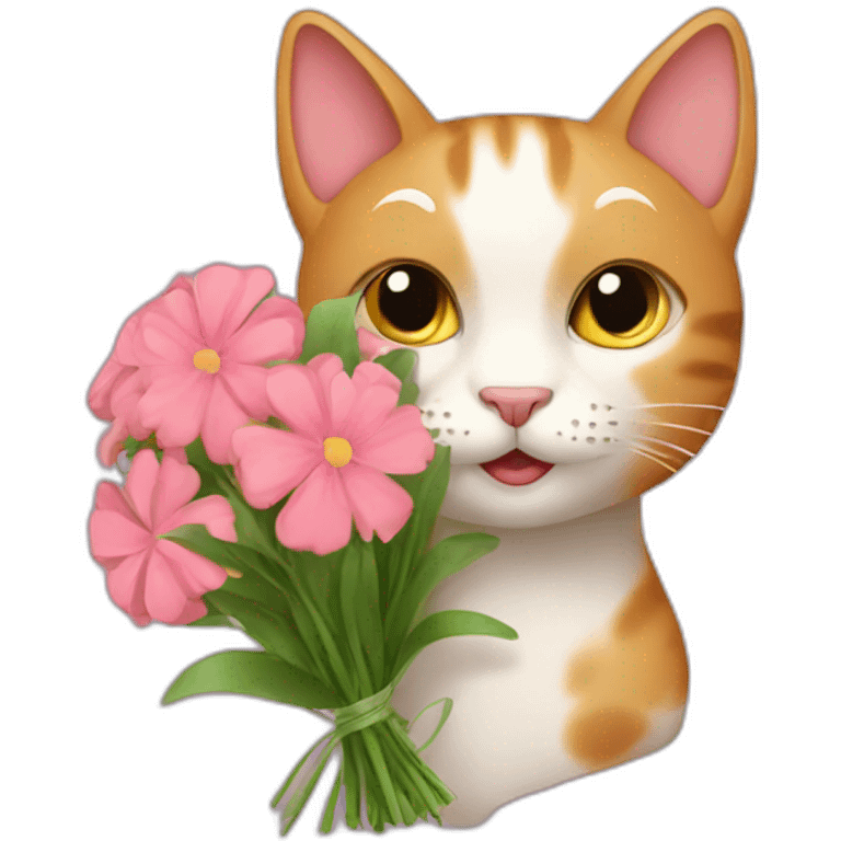 cat with a bouquet of flowers emoji