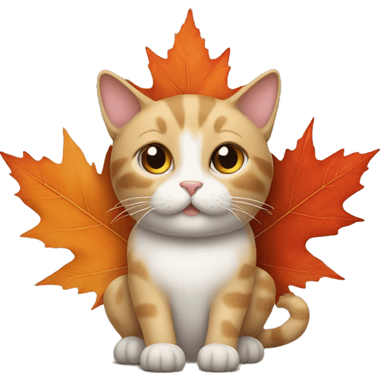 Cat with maple leaf in its paws emoji