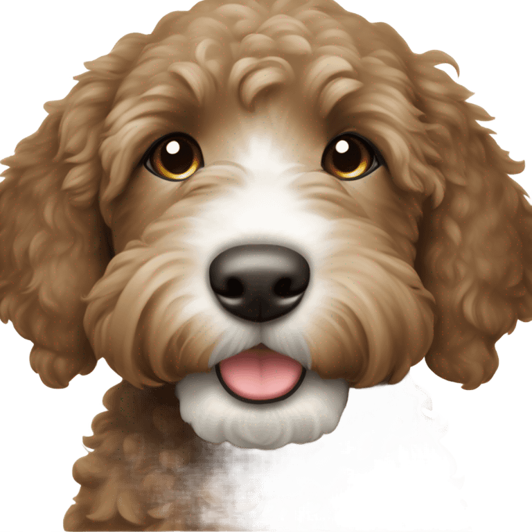 Dark brown goldendoodle puppy white near nose and white spot on top of head emoji