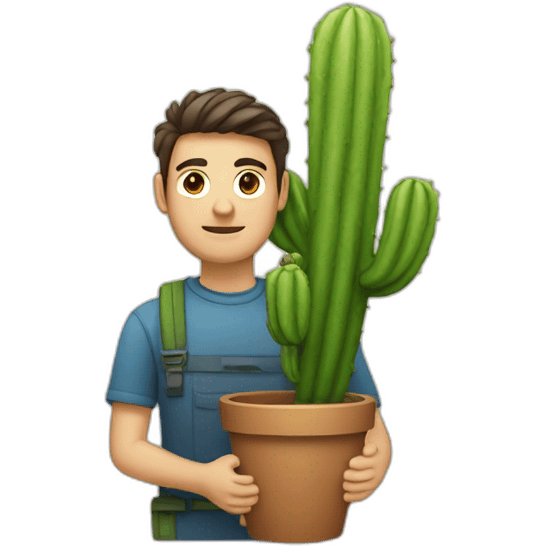 A man holding a cactus emoji