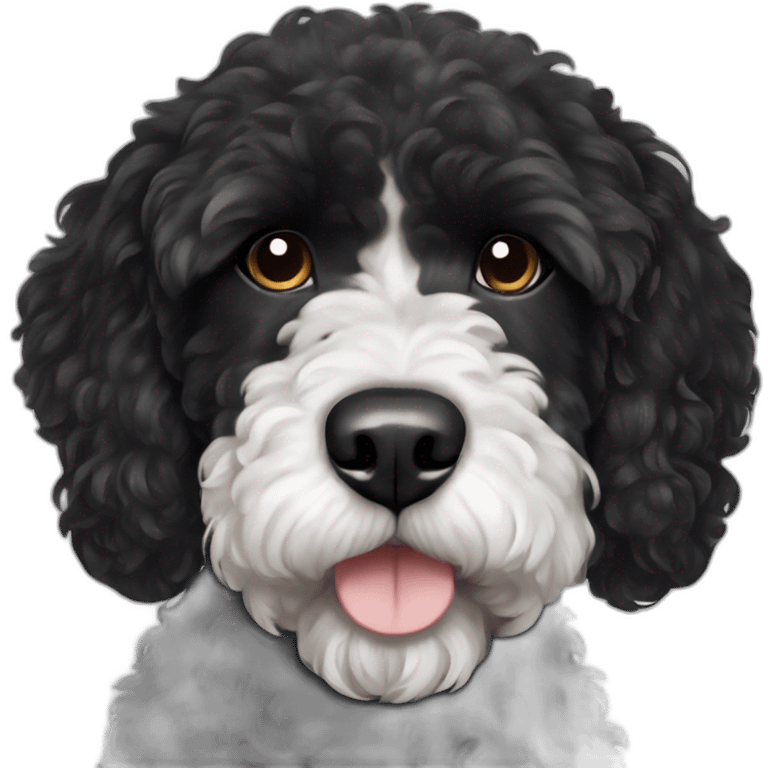 black body Portuguese water dog with white chin and chest emoji