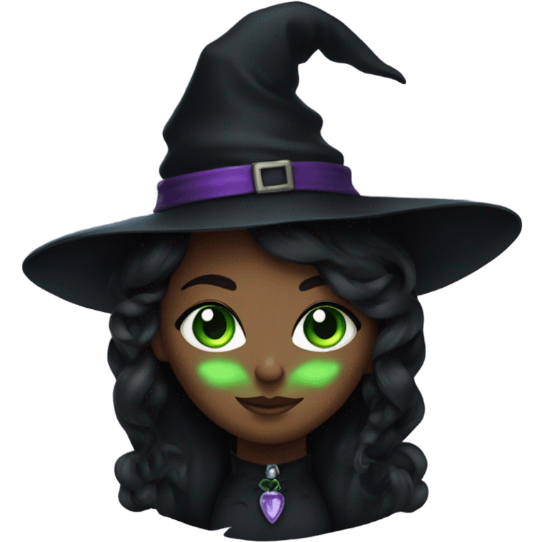 Beautiful witch with a black cat and green eyes emoji