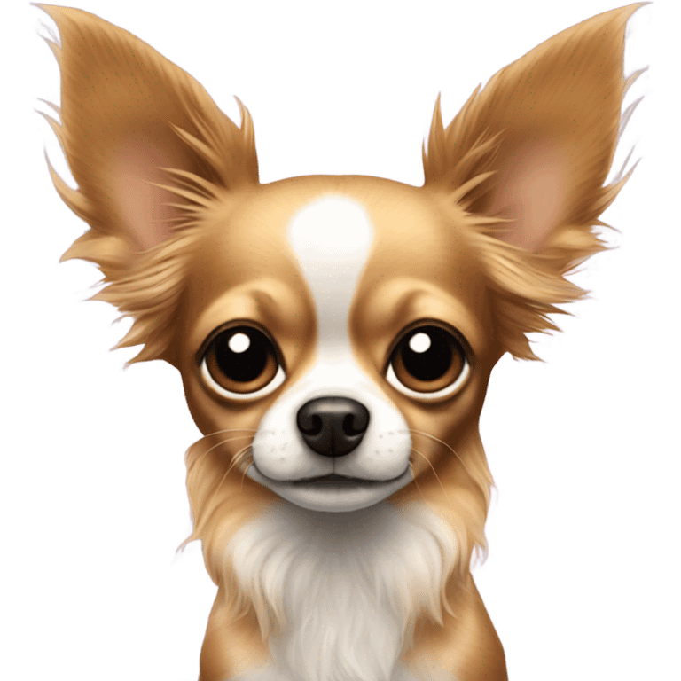 Long haired chihuahua with dots on his face with pointy ears . emoji