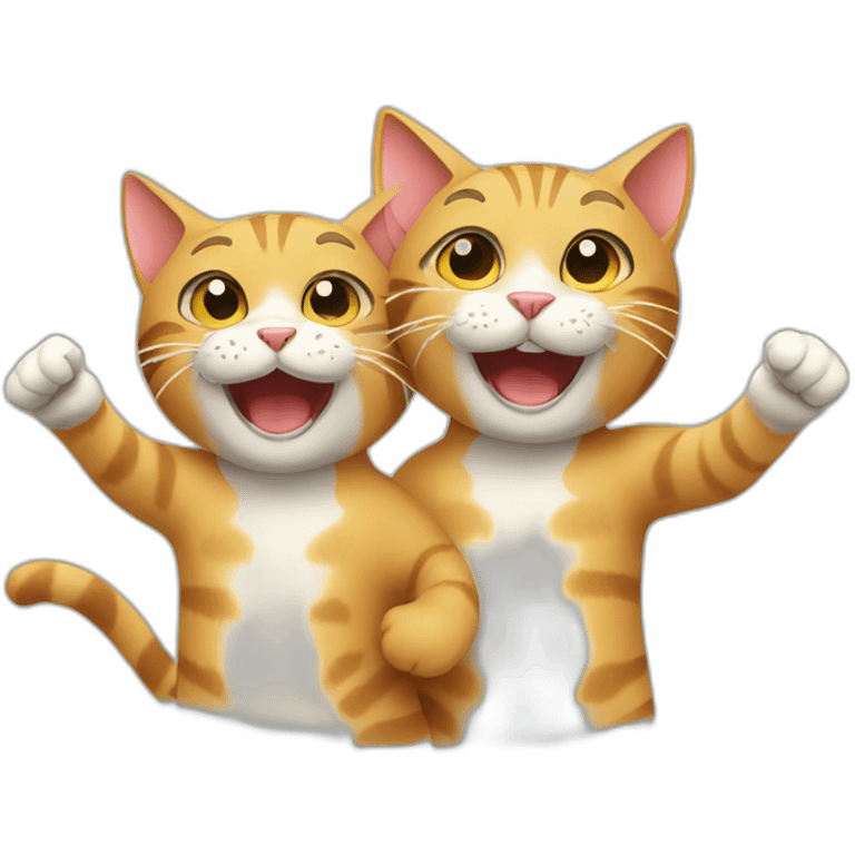 two happy cats cheering emoji