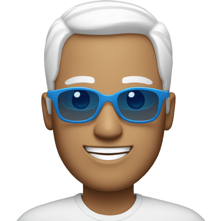 man with short white hair and blue eyes sunglasses smiling emoji