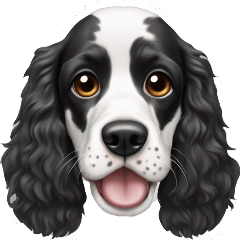 happy black and white english cocker spaniel with nose spots  emoji