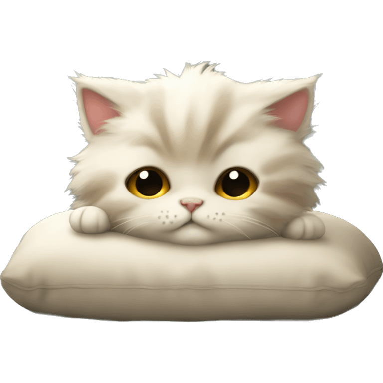 a fluffy kitten sleeps on the soft pillow emoji