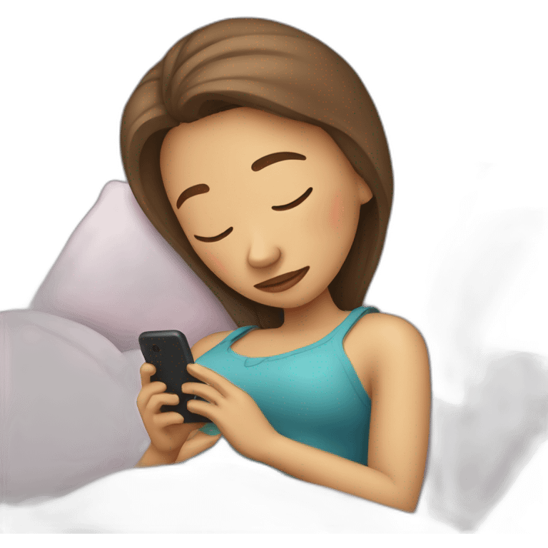 Une femme qui dort avec un smartphone emoji