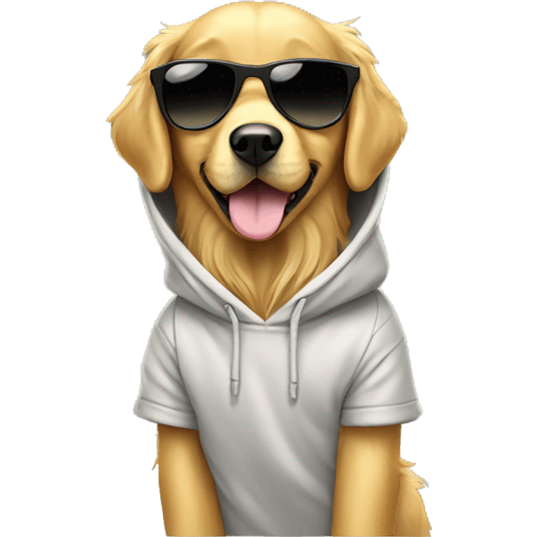 golden retriever wearing sunglasses and a hoodie emoji