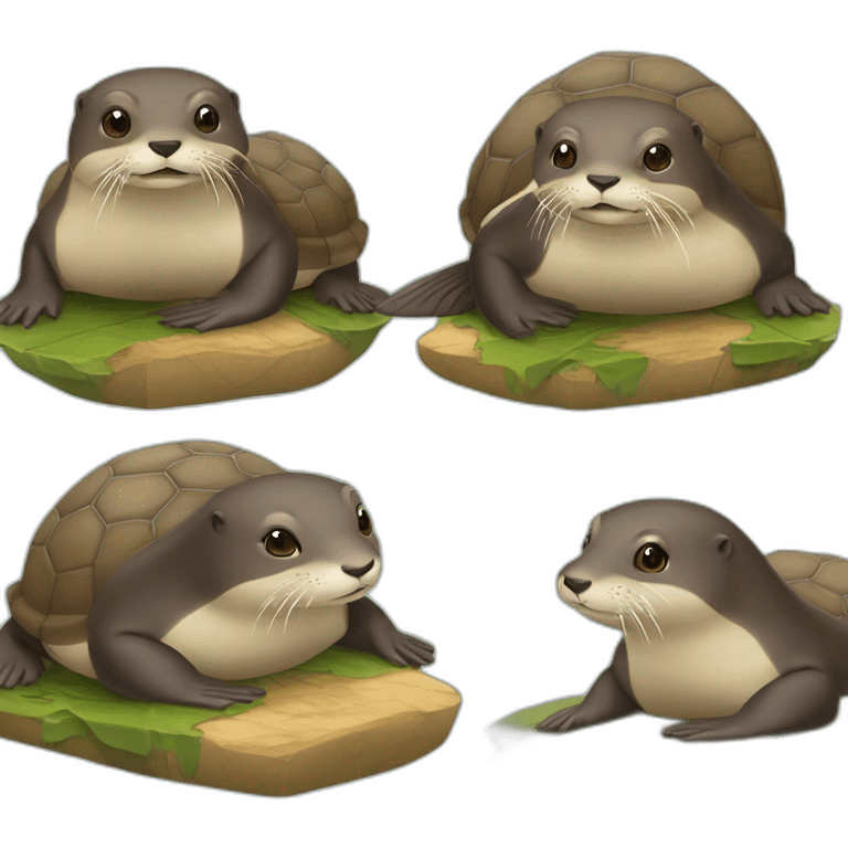 Une loutre assit sur une tortue en train de nager emoji