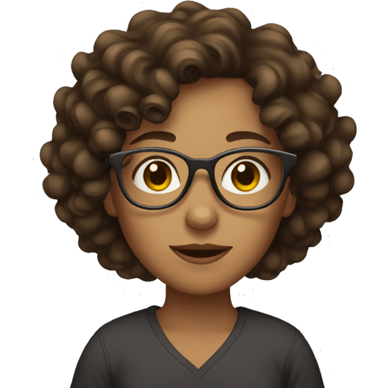 brownhaired curly young woman with glasses emoji