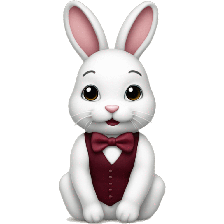 Sitting down. Stuffed Crème Baby bunny. Burgundy bow tie emoji