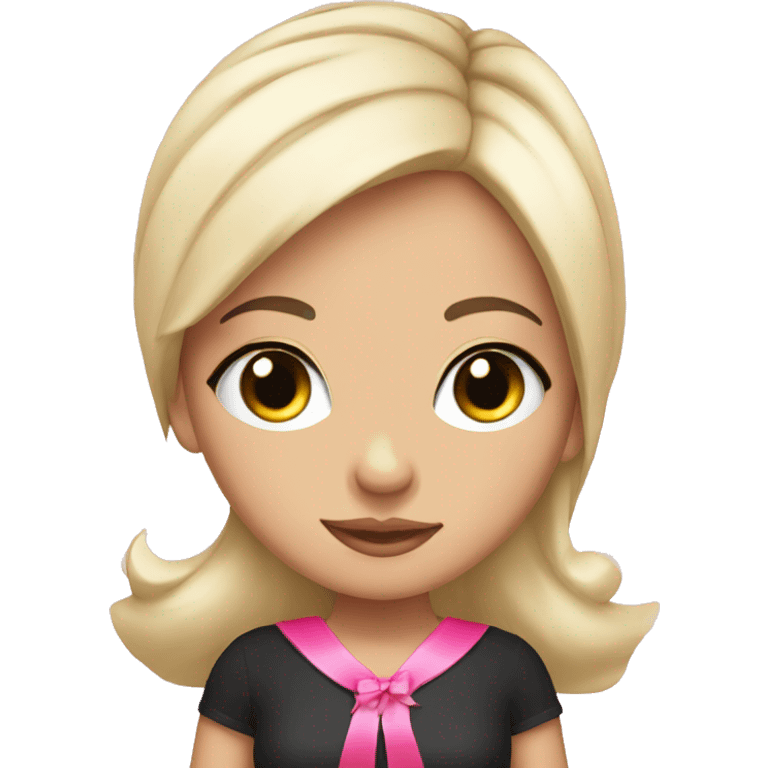 girl with black hair and eyelashes and a pink ribbon in her hair emoji