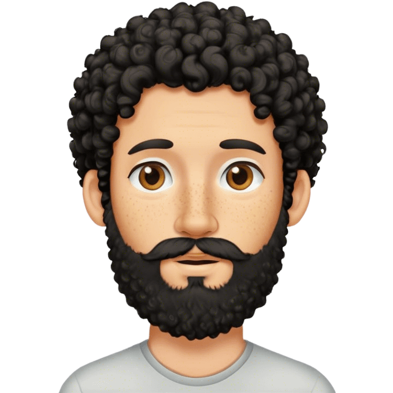 White man with freckles, black and curly hair, beard and earring on his nose emoji