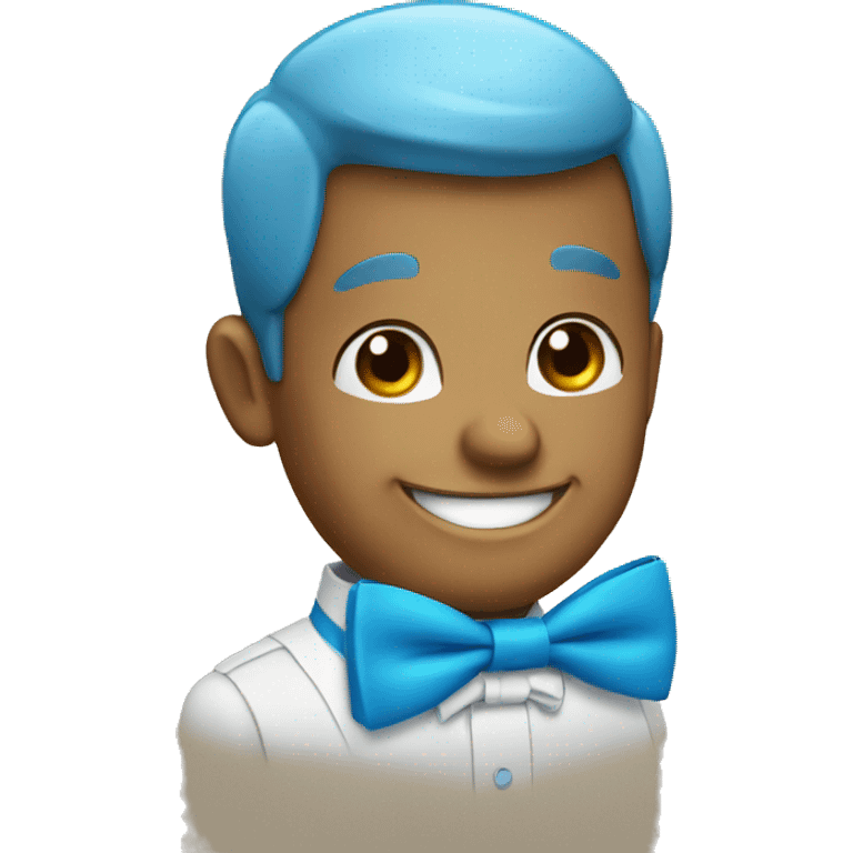 Happy and with a blue bow tie emoji