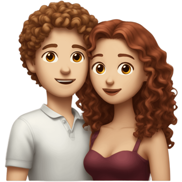 White boy with light brown curly hair kissing burgundy hair white girl, they have close eyes  emoji