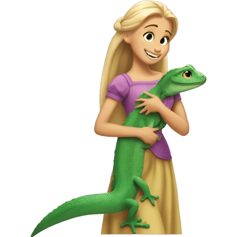 rapunzel with pascal the lizard on her finger emoji