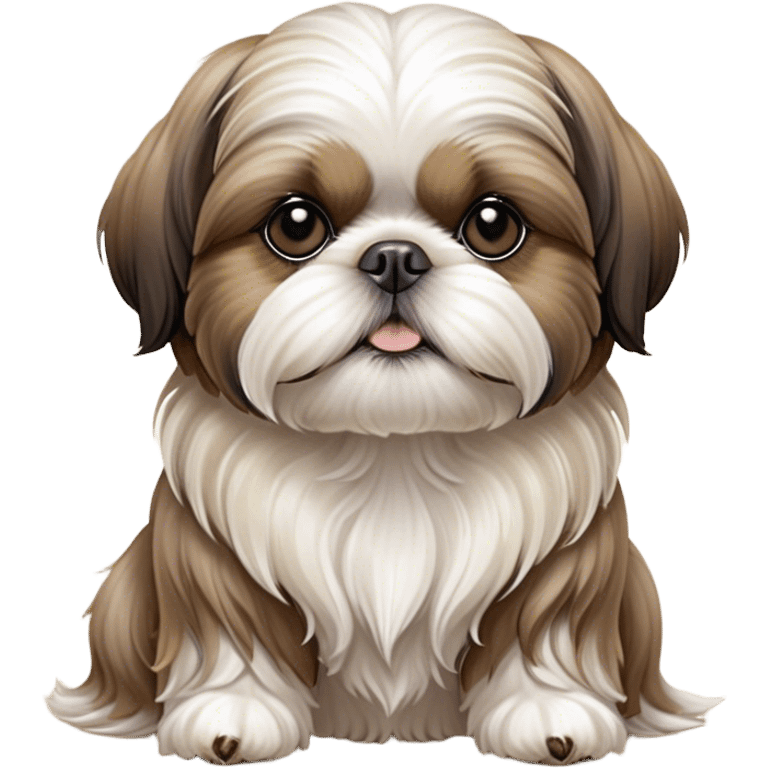 Cinematic Noble Shih Tzu Portrait Emoji, Poised and elegant, with a luxurious, flowing fur in refined muted tones, delicate features and wise, gentle eyes, simplified yet meticulously detailed, glowing with a soft, regal radiance, high shine, exuding quiet dignity and timeless charm, soft glowing outline, capturing the essence of a noble Shih Tzu that epitomizes refined poise! emoji