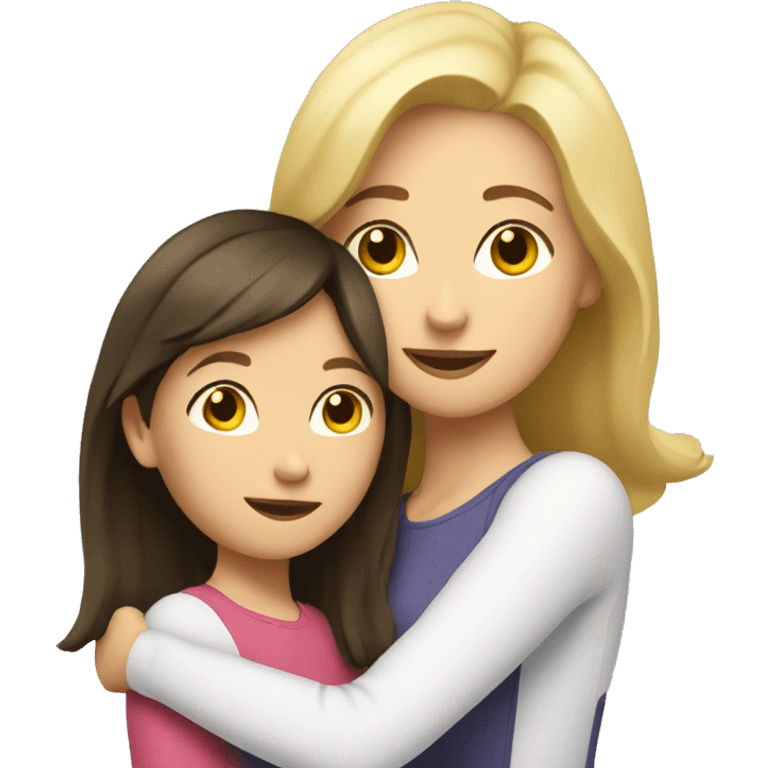 blonde mom and brunette daughter hugging emoji