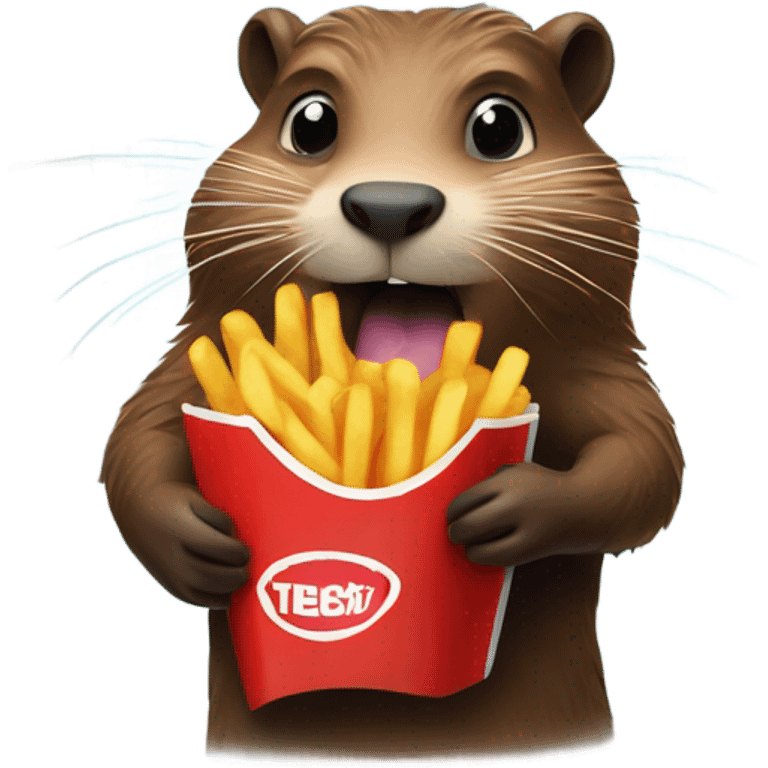 a beaver wearing a tube top eating french fries in space emoji