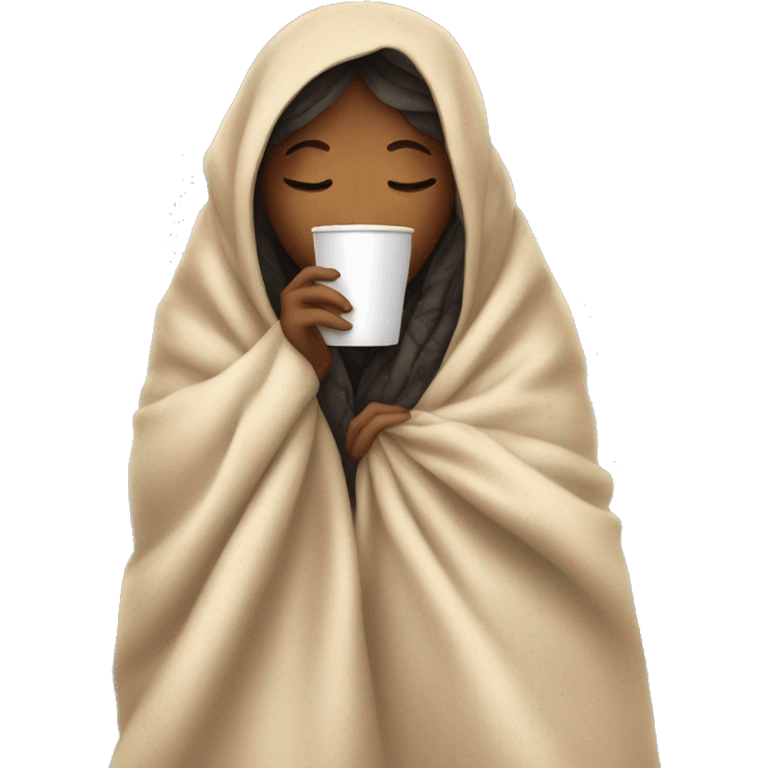 girl inside a blanket sipping coffee eyes closed emoji