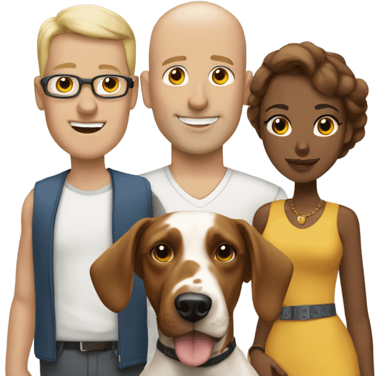 A bald white man with a brown-skinned woman and a Dalmatian dog beside them. emoji