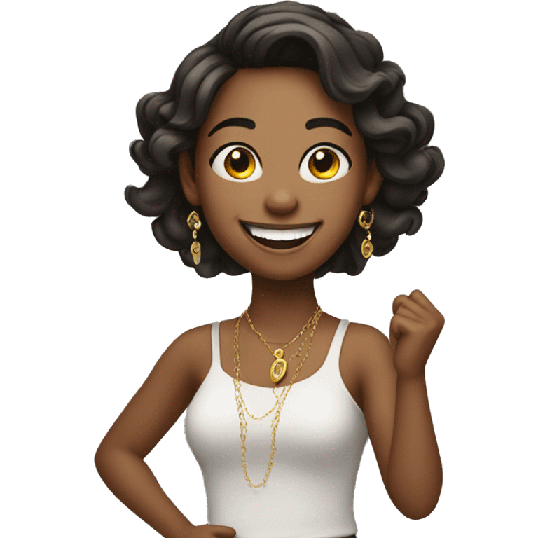 smiling girl with earrings dancing emoji