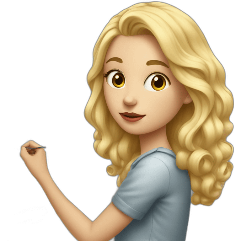 blonde girl painting in front of drawing board emoji