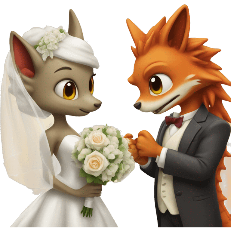 dragon and fox getting married emoji