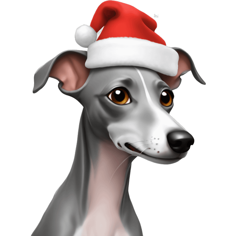 grey italian greyhound with santa hat emoji