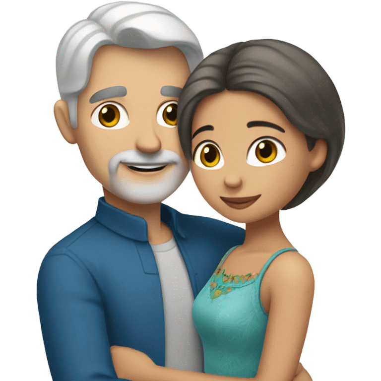 Blue eyes gray hair white man hugs Mexican girl  emoji