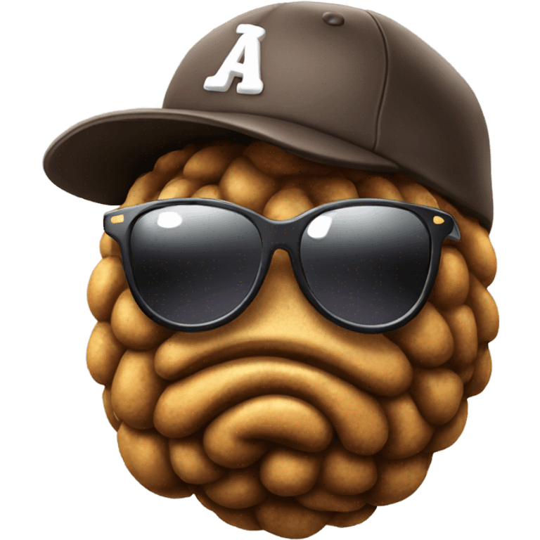 poop emoji with baseball hat and sunglasses emoji