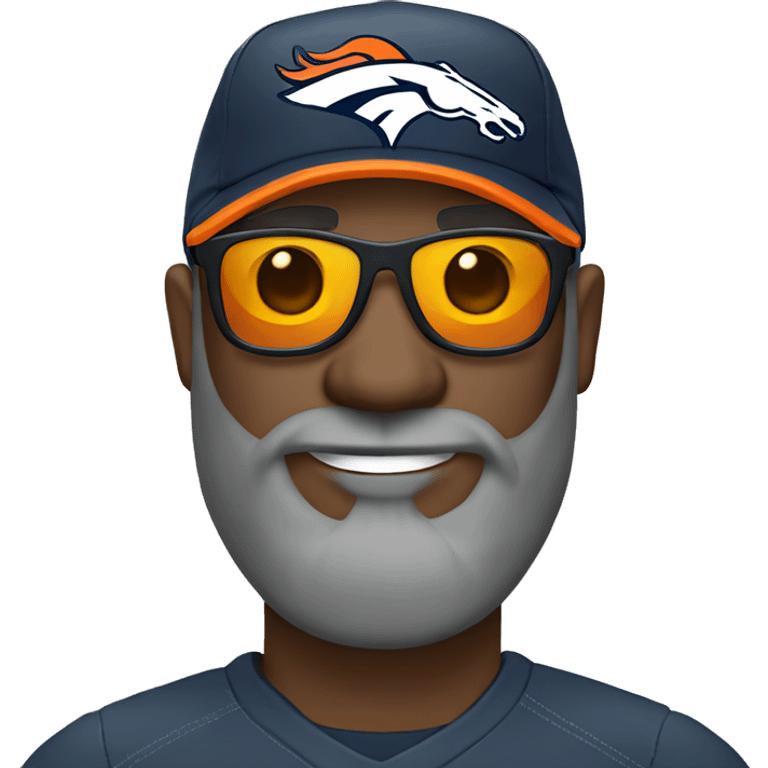 Bald black guy dark grey long beard wearing Denver broncos cap and sunglasses  emoji