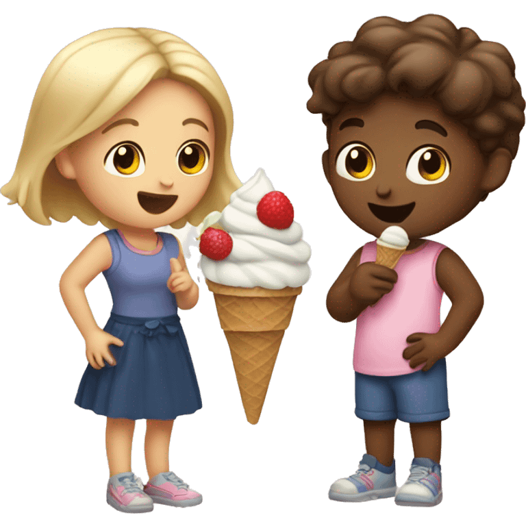 Girl and boy eating ice cream emoji