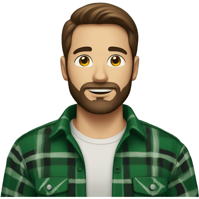 Man with a beard and brown hair wearing a green and black plaid flannel shirt emoji