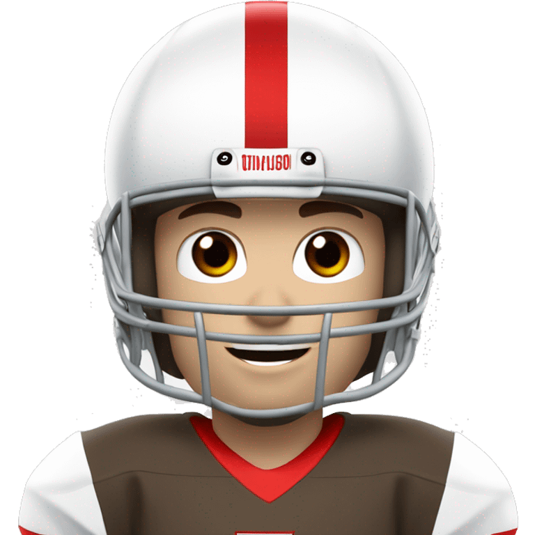 Dark brown hair pale skin guy football player white jersey with red 15 brown eyes emoji