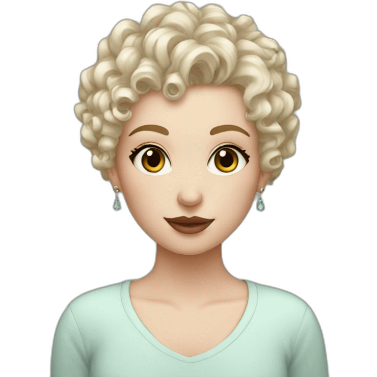 white girl short curly hair, septum earring emoji