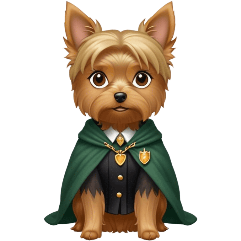 Yorkshire terrier female dog with Minerva McGonagall clothes emoji