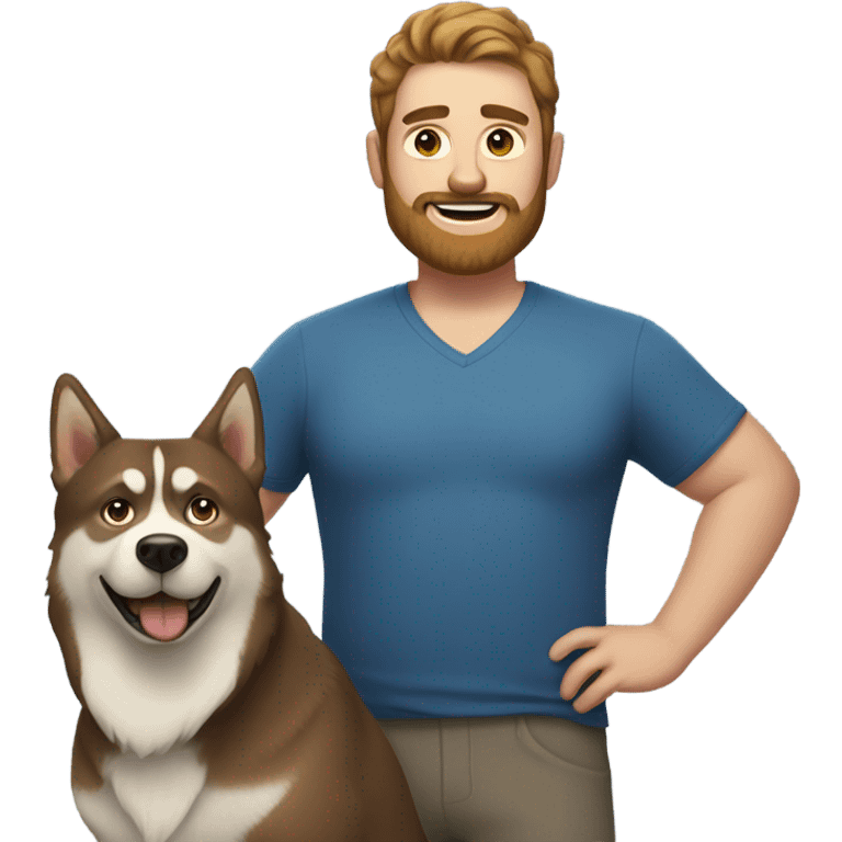 Heavy White man brown hair beard with husky dog  emoji