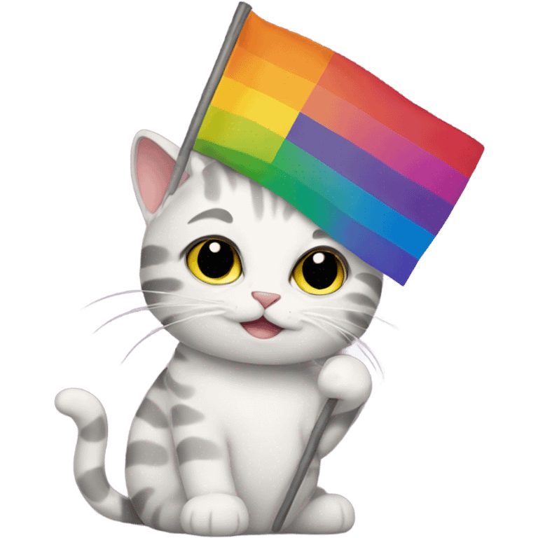 Cat holding pride flag emoji