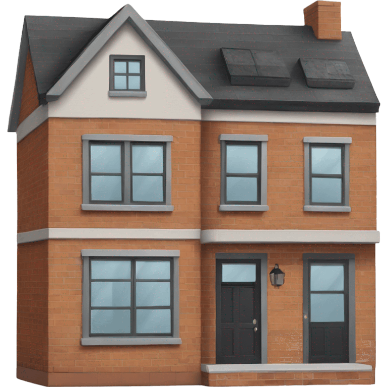 two floor house made of bricks, with dark grey windows and flat roof emoji