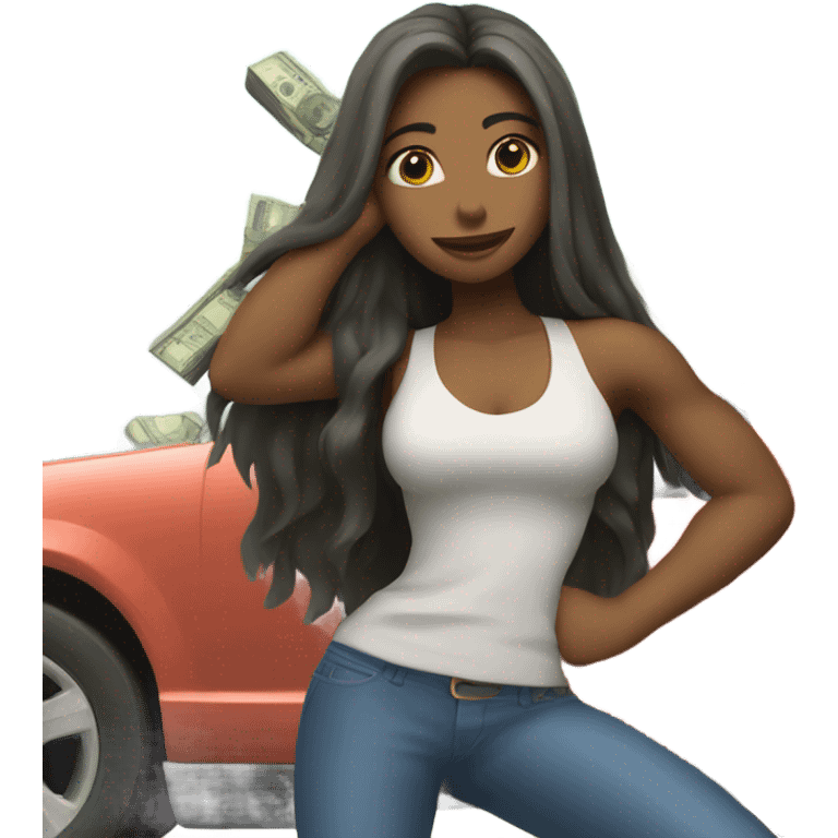 girl flexing money with long hair & a car emoji