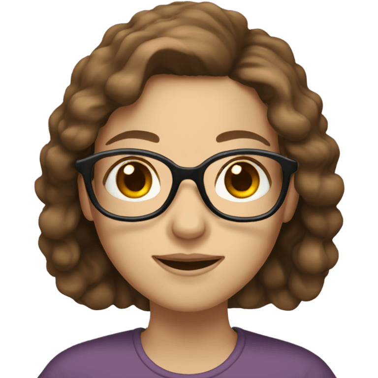 A lady with long brown hair white skin brown eyes with glasses emoji