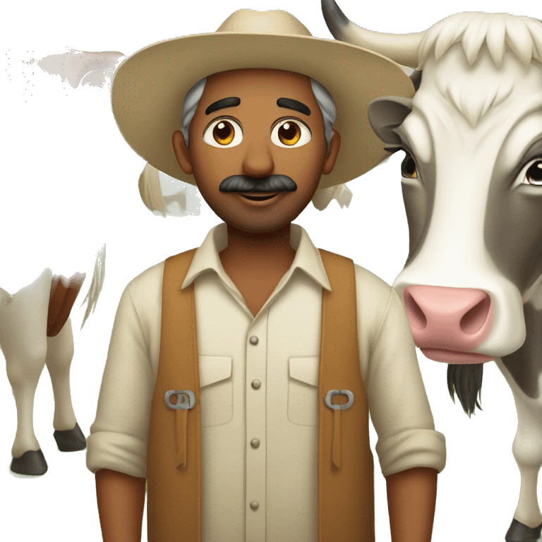 indian farmer staning in farm  ith cow emoji