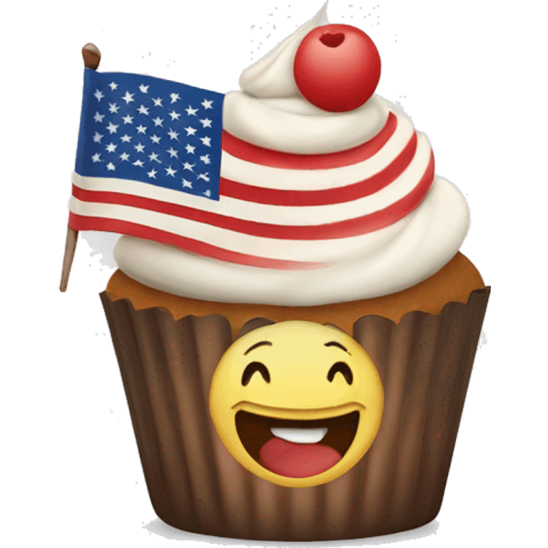 Happy cupcake with an American flag emoji