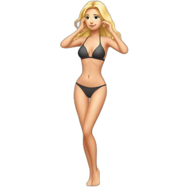 Sexy pose Soft-fit Caucasian woman bikini (hands-in-hair pose) (full body) emoji